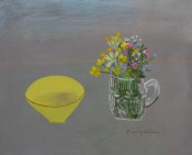 yellow bowl and meadow flowers